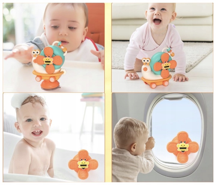 INTERAKTYWNY SENSORYCZNY ŚLIMAK 4w1 SPINER Z PRZYSSAWKĄ DLA NIEMOWLĄT