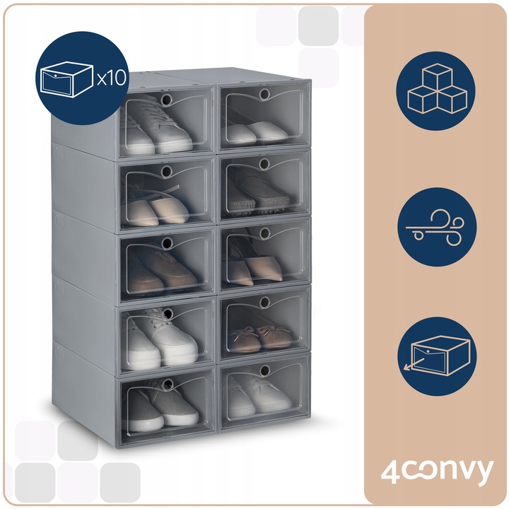10x Składane pudełko na buty organizer pojemnik plastikowe z klapą do