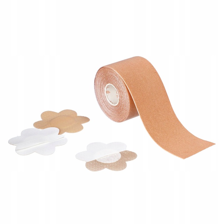 TAŚMA DO PODTRZYMYWANIA BIUSTU 5CM x 5M + 6 NASUTNIKÓW TAPE BEŻOWY CIELISTY