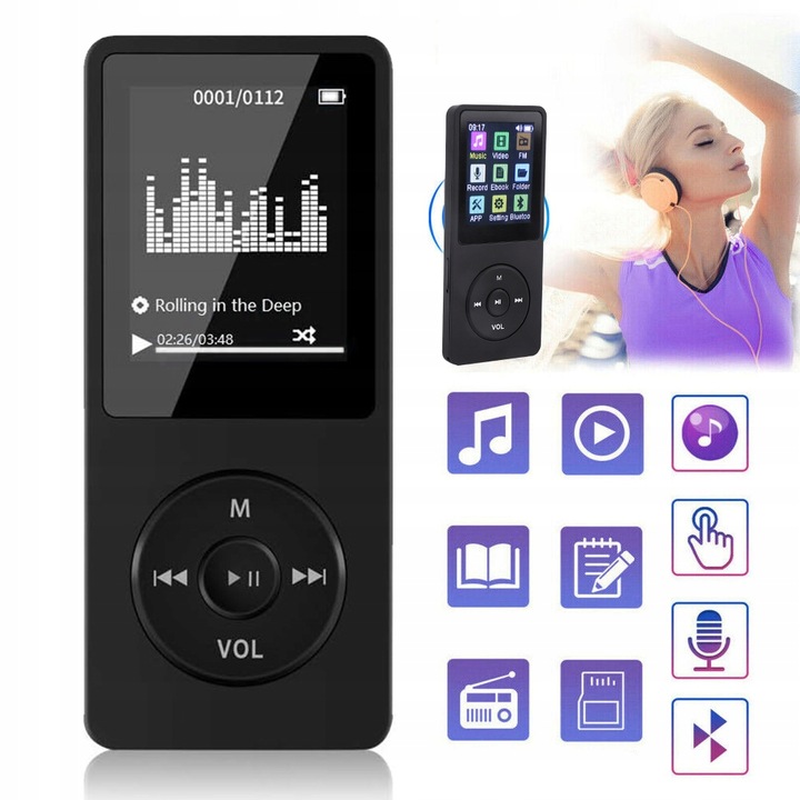 ODTWARZACZ MP3 MP4 RADIO FM BLUETOOTH EBOOK DYKTAFON REDUKCJA SZUMÓW