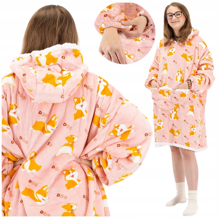 CIEPŁA BLUZA OVERSIZE 2W1 DŁUGA KOCOBLUZA KOCOSZLAFROK CIEPŁY KOC