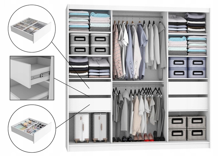 Szafa przesuwna PREMIUM z lustrem SZUFLADY 200 cm