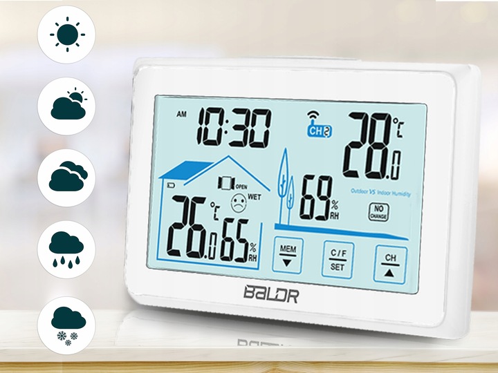 BEZPRZEWODOWA STACJA POGODOWA POGODY HIGROMETR + CZUJNIK