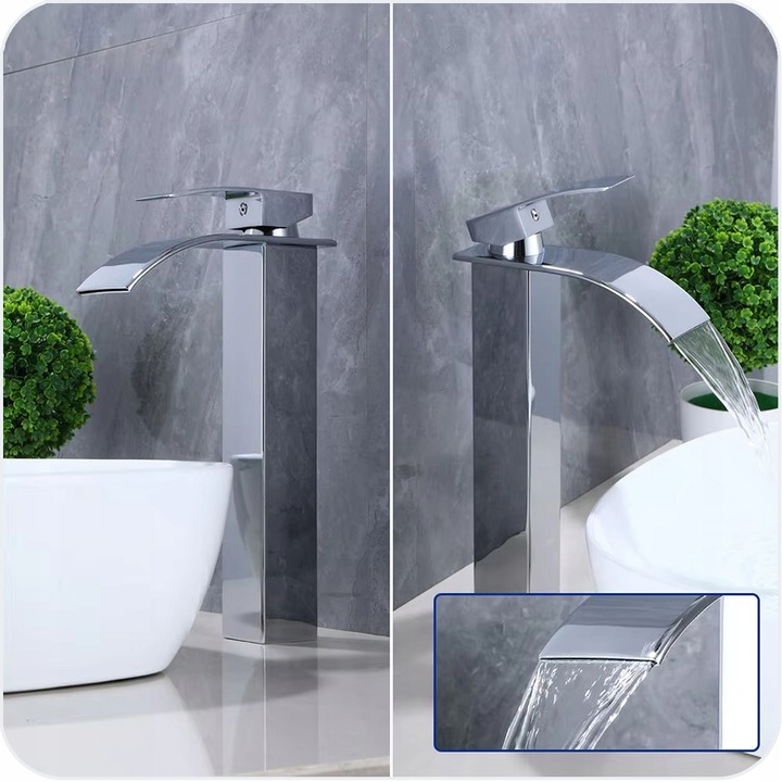 WYSOKA BATERIA UMYWALKOWA STOJĄCA NABLATOWA WODOSPAD ŁAZIENKOWA KRAN CHROM