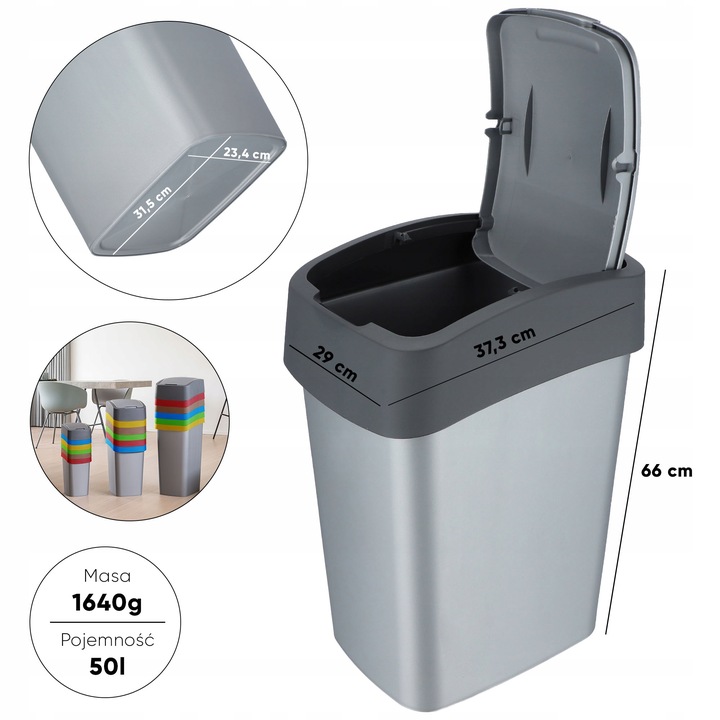 CURVER KOSZ NA ŚMIECI POJEMNIK 50 L GRAFITOWY