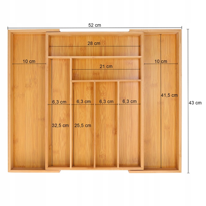 WKŁAD DO SZUFLADY na sztućce bambusowy rozsuwany regulowany organizer 52x43