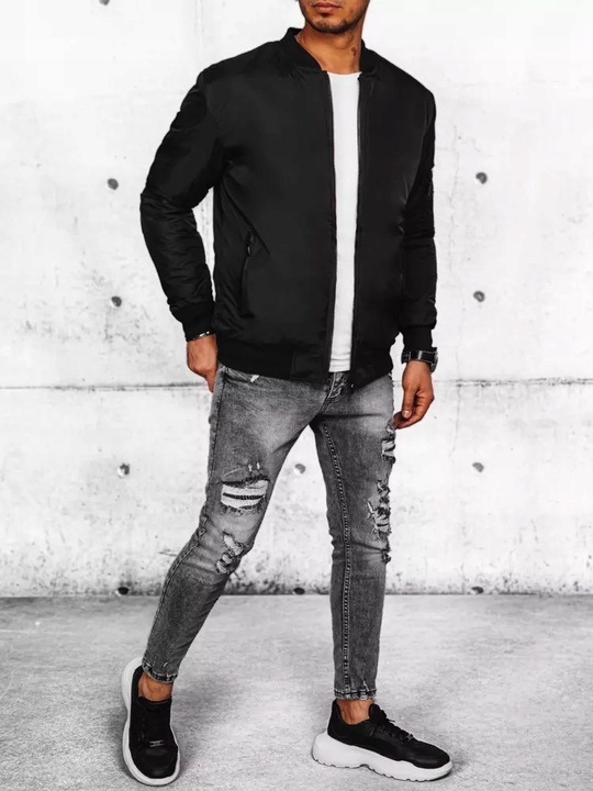 CZARNA MĘSKA KURTKA PRZEJŚCIOWA BOMBER JACKET tx4423 - L