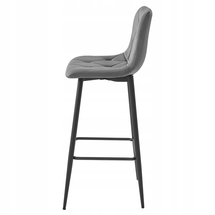 Hoker Barowy Tapicerowany z Oparciem Welurowy Szary do Salonu Wyspy