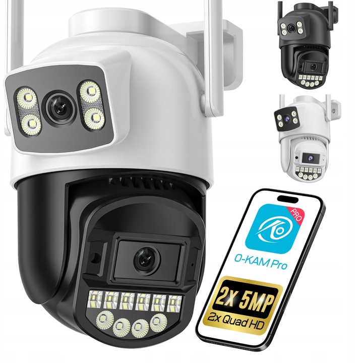PODWÓJNA KAMERA 2W1 ZEWNĘTRZNA OBROTOWA IP WIFI 2x 5MPX QUAD HD MONITORING
