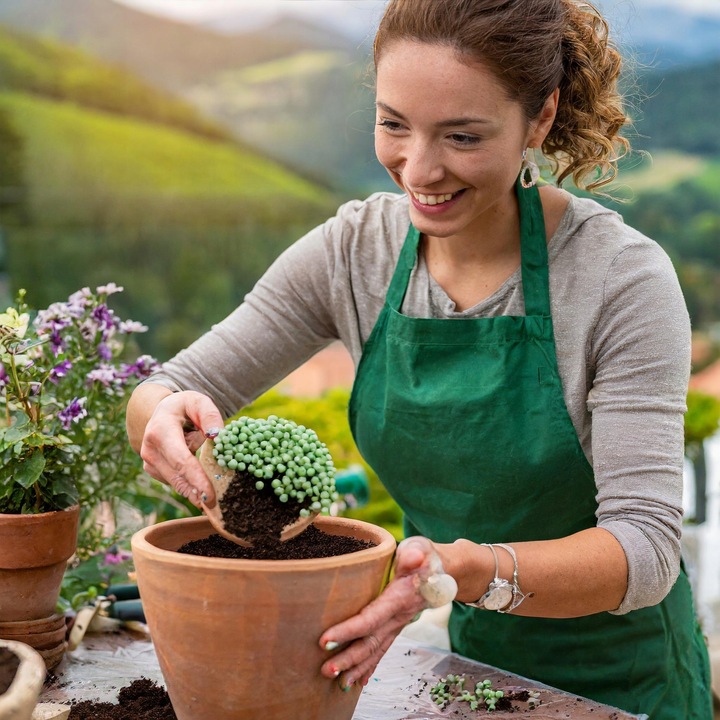 SENECIO rowleyanus STARZEC ROWLEYA D6cm ZIELONE KORALIKI NA SZNURECZKU