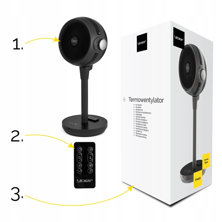 Termowentylator Farelka Cichy 38dB Yoer 1800W +Oscylacja 3D