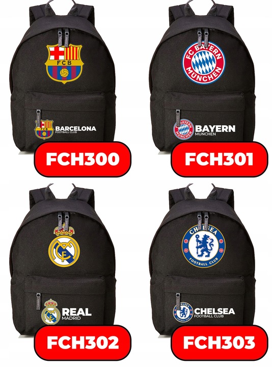 Plecak Szkolny Czarny REAL MADRID Kluby Piłkarskie Piłkarze Sportowe Wzory