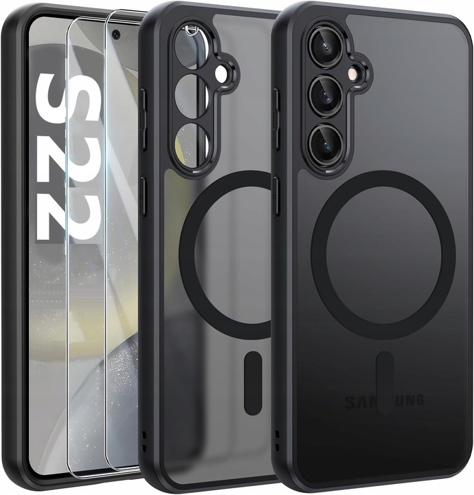 ETUI DO MAGSAFE CZARNY MAT DO SAMSUNG S22 + 2x SZKŁO
