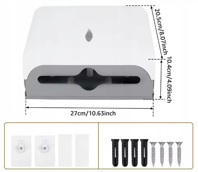 POJEMNIK DOZOWNIK PODAJNIK RĘCZNIKI PAPIEROWE ZZ BIAŁY NAŚCIENNY