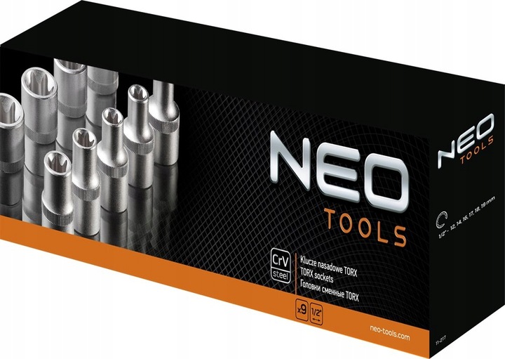 NEO ZESTAW KOMPLET NASADEK KLUCZE NASADOWE TORX 9 SZT. E10 - E24 CRV 08-649