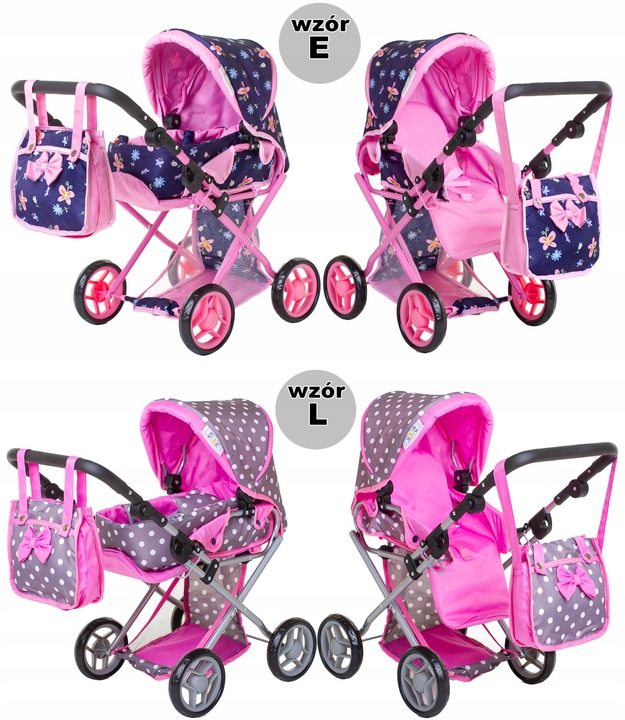 Wózek dla lalek 3w1 GONDOLA + SPACERÓWKA pościel torba przewijak dla lali