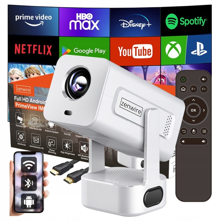 Mini Projektor Przenośny Rzutnik Android 13 WiFi 360 Full HD 4K do