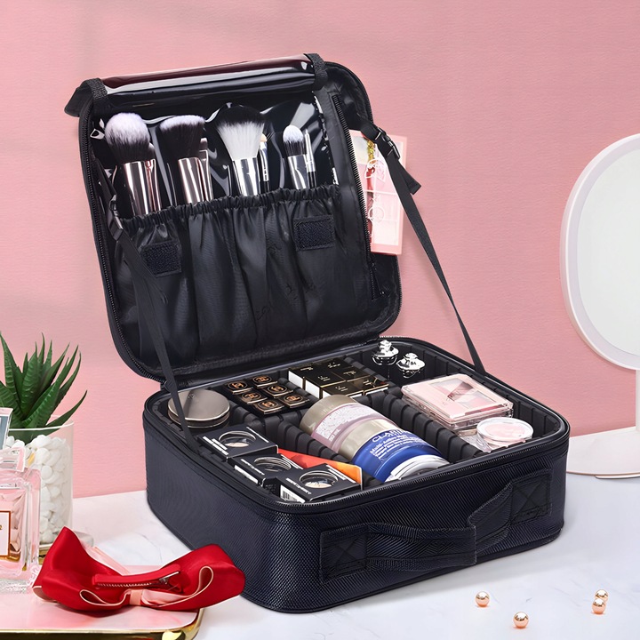 KOSMETYCZKA ORGANIZER KUFEREK NA KOSMETYKI DUŻA TORBA PODRÓŻNA CZARNA
