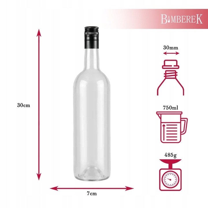 10X Butelki DO WINA 750ml BEZBARWNA butelka na wino 0,75l z zakrętką