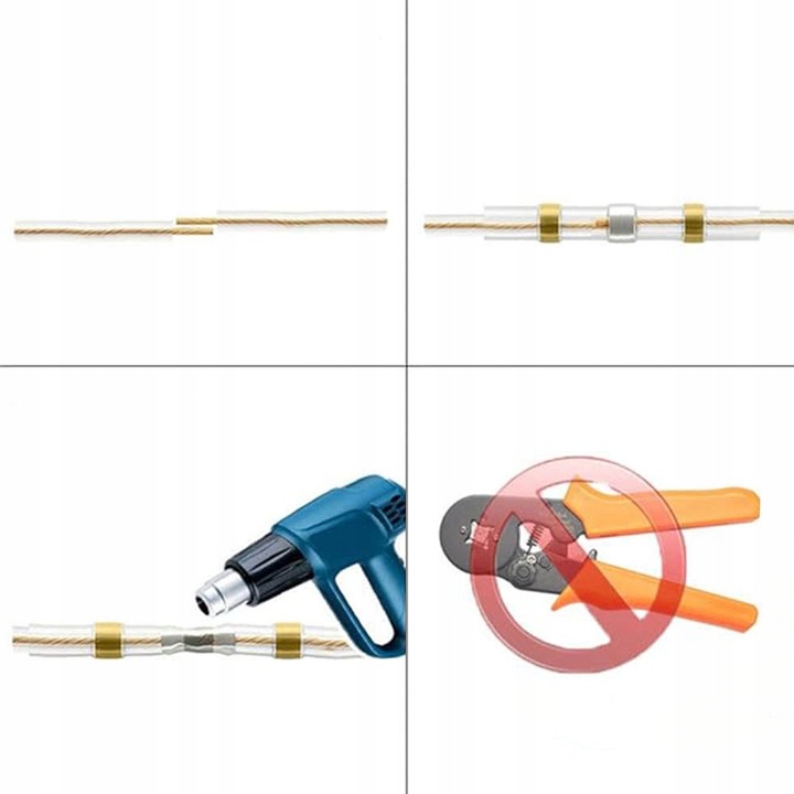 SZYBKOZŁĄCZKA KONEKTOR KABLI Z CYNĄ ZESTAW 100SZT + KOSZULKI