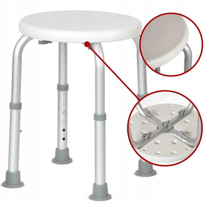 TABORET STOŁEK POD PRYSZNIC OKRĄGŁY KRZESŁO PRYSZNICOWE STABILNE DO WANNY