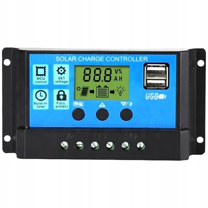 REGULATOR ŁADOWANIA PANEL LCD 12V 24V 2X USB 30A KONTROLER SOLARNY