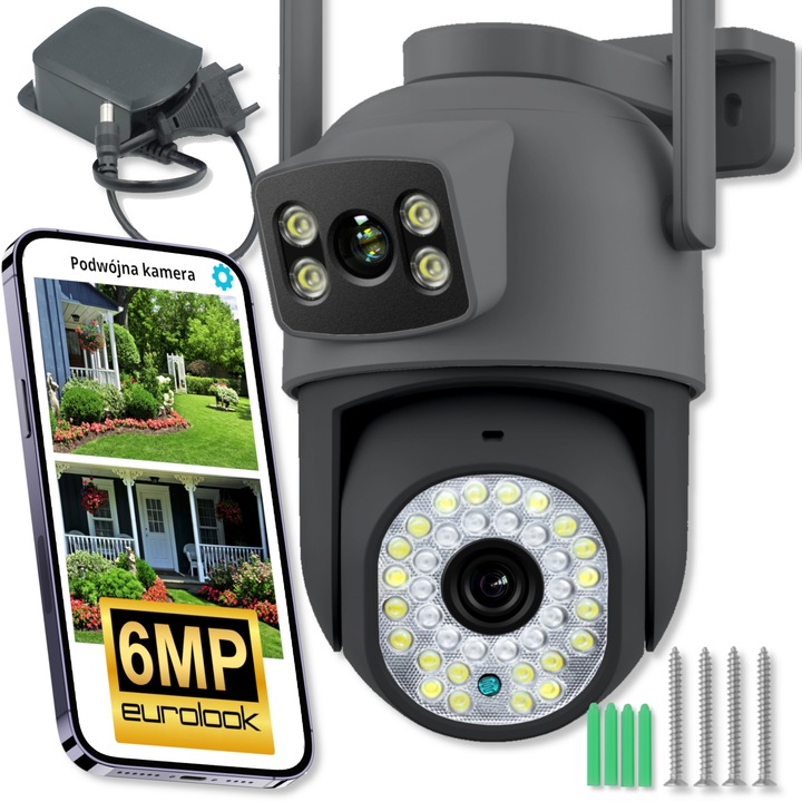 PODWÓJNA KAMERA WIFI IP SMART ZEWNĘTRZNA OBROTOWA 6MPX APLIKACJA ULTRA HD
