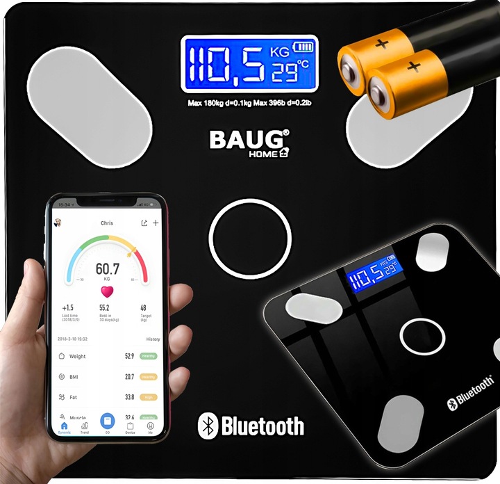 WAGA ŁAZIENKOWA ELEKTRONICZNA ANALITYCZNA POMIAR TŁUSZCZU WODY BMI 180