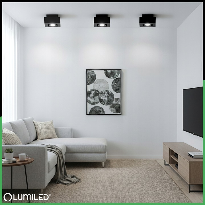 Oprawa Halogenowa Natynkowa Lampa Sufitowa Kwadratowa Ruchoma Czarna