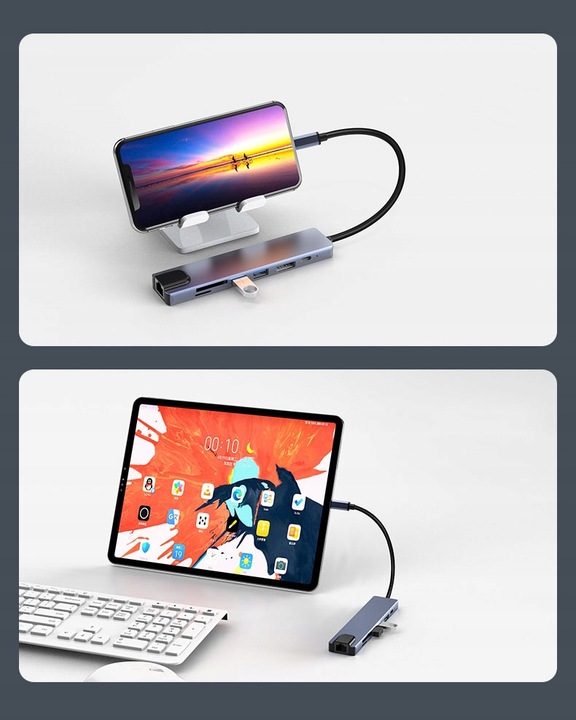 ADAPTER HUB 8w1 USB-C DisplayPort 8K 4K Ethernet RJ45 Macbook Pro Air M2 M3