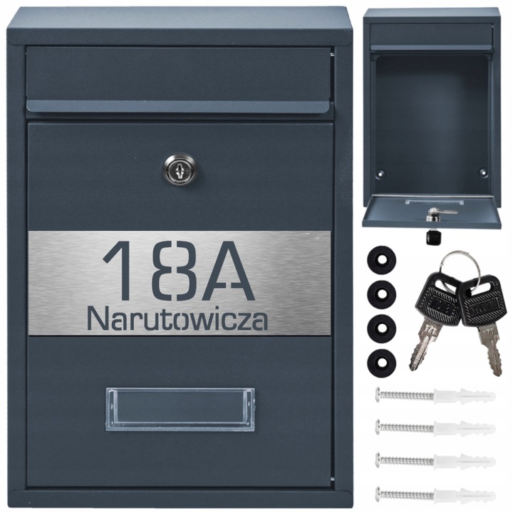SKRZYNKA POCZTOWA NA LISTY POCZTĘ ANTRACYT + STAL LAMINAT NAPIS ADRES