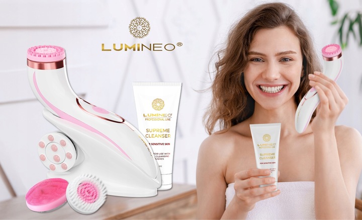 Lumineo Brush PRO różowy 4 końcówki + żel do skóry wrażliwej