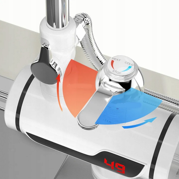 PODGRZEWACZ WODY PRZEPŁYWOWY KRAN ŚCIANA LCD 3000 Z PRYSZNICEM MONTAŻ +