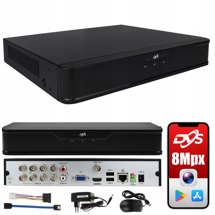 REJESTRATOR ANALOGOWY DO MONITORINGU 8 KANAŁÓW 8MPx DVS PODGLĄD ZDALNY