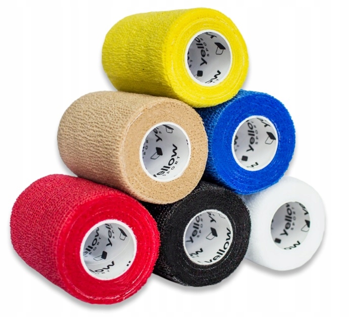 12 bandaży kohezyjnych samoprzylepnych 10cmx4,5m YELLOWBAND mix kolorów