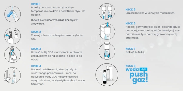 Saturator do wody Dafi PushAir + 2 x butelka 0,7 L + nabój CO2 zestaw