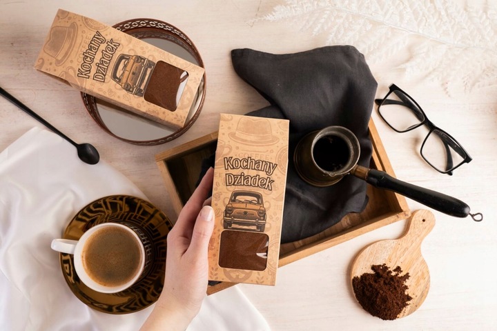 PREZENT NA DZIEŃ BABCI I DZIADKA zestaw z nadrukiem podkładki kawa herbata