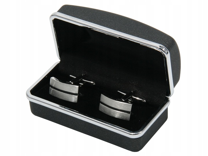 SPINKI DO MANKIETÓW SREBRNE Z PASKIEM W PUDEŁKU