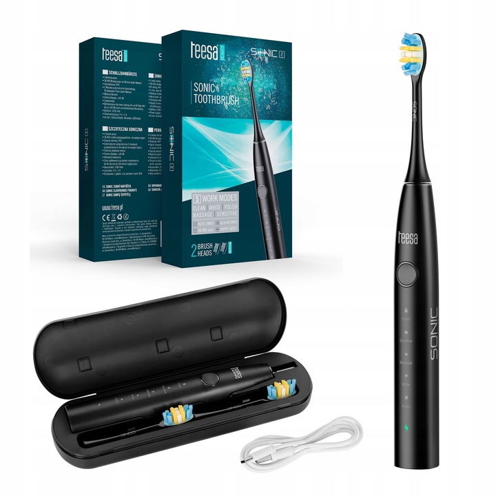 Soniczna szczoteczka do zębów 5 trybów etui kabel TEESA SONIC 2 główki