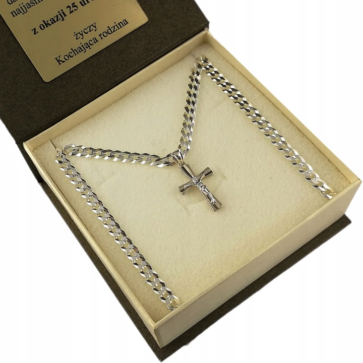 Łańcuszek Srebrny Męski 925 Pancerka 3,80mm z Krzyżykiem Grawer GRATIS