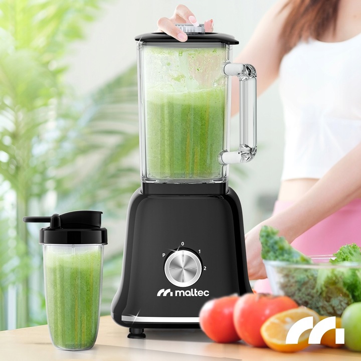 BLENDER KIELICHOWY SZKLANY DO KOKTAJLI SMOOTHIE MŁYNEK 2 BIDONY DUŻY 1600ML