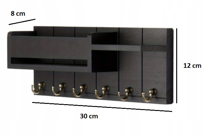 DREWNIANY WIESZAK ŚCIENNY NA UBRANIA KLUCZE DO PRZEDPOKOJU PÓŁKA