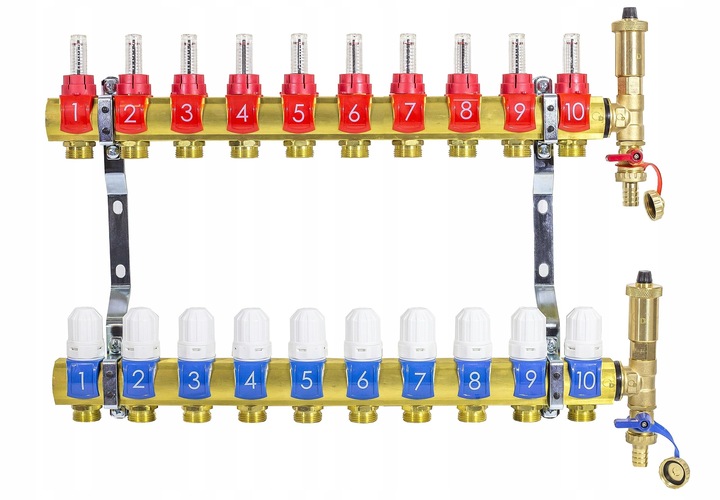 ROZDZIELACZ OGRZEWANIA PODŁOGOWEGO PODŁOGÓWKI 10 OBWODÓW SEKCJI MOSIĘŻNY