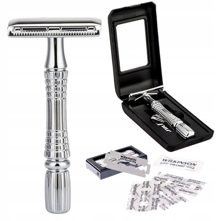 Tradycyjna Klasyczna Maszynka Do Golenia Z Lusterkiem + Żyletki Wilkinson