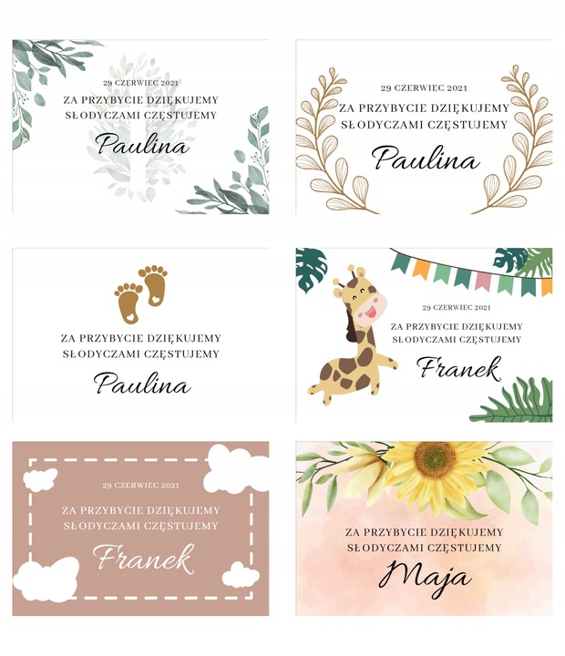 45 sztuk Naklejki okolicznościowe weselne chrzest komunia mix wzorów