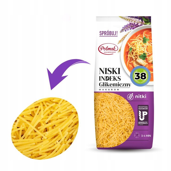 MAKARONY PENNE SPAGHETTI ŚWIDERKI NITKI 250g POLMAK NISKI IG