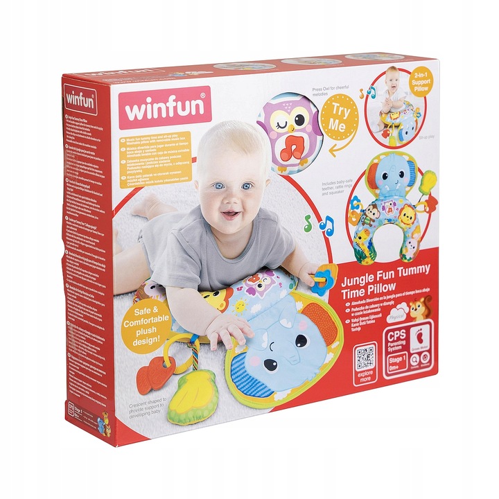 Poduszka dla dziecka interaktywna podróżna rogal grzechotka gryzak dźwięk