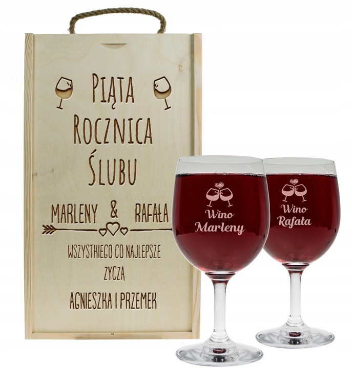 PREZENT NA ROCZNICĘ ŚLUBU SKRZYNKA PUDEŁKO NA WINO + DWA KIELISZKI