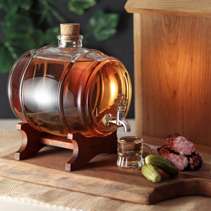 Beczka szklana antałek beczułka karafka 2L z kranikiem GRAWEREM na