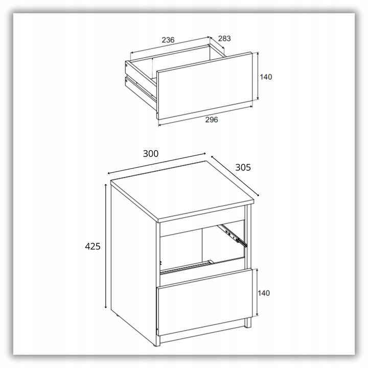 szafka nocna biała loft 30 cm, stolik nocny, nakastlik 2 szuflady